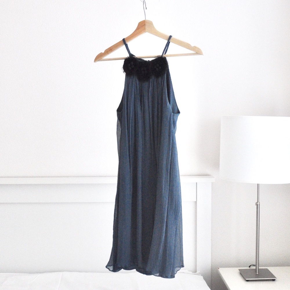 BCBGMaxAzria Slate Blue Silk Dress with Flowers